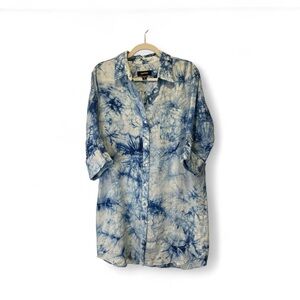 Karen Kane Blue and White Tie-Dye Linen Casual Shirt Size M